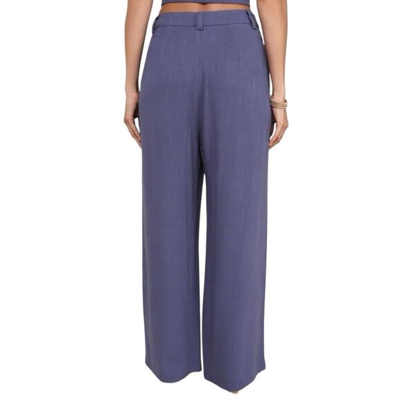 Lulus Linen Blend Wide-Leg Trouser Pants Size M Dark Blue Lagenlook Old Money - Picture 2 of 11